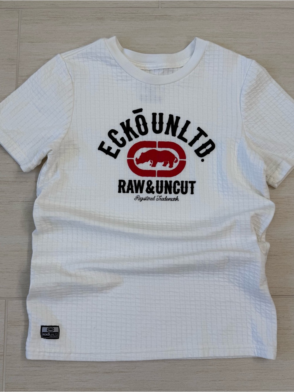 Ecko Unlimited White Tee with Red & Black Logo Graphic